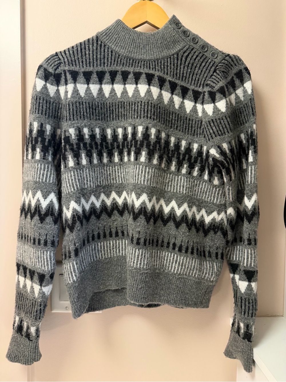 Fair Isle Knit Sweater with Button Shoulder
